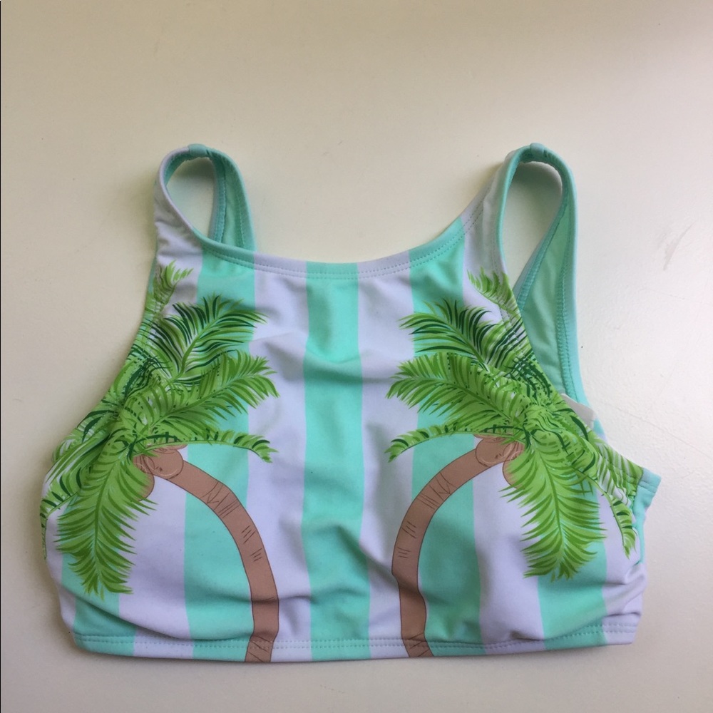 lolliswim tropical palm tree striped swimsuit top